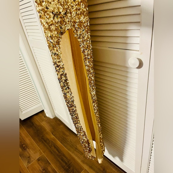 Gold Sequin Embellished Gown Dress - Picture 3 of 12
